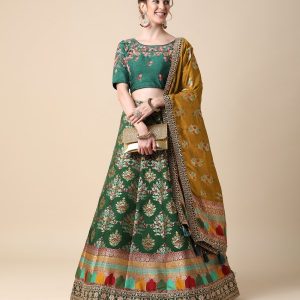 Dark Green Non Bridal Lehenga With Gota Patti Boarder