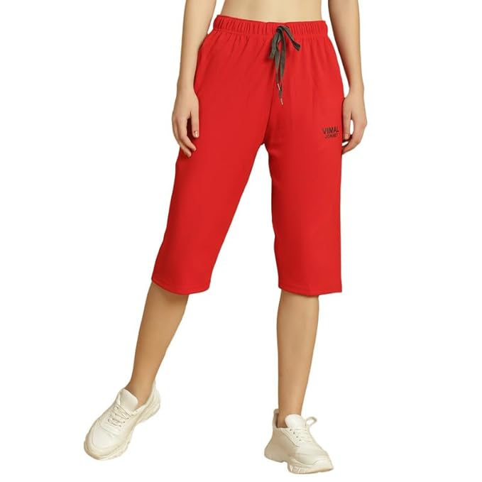 Solid Black Regular Fit Polyster Lycra Capri for Women