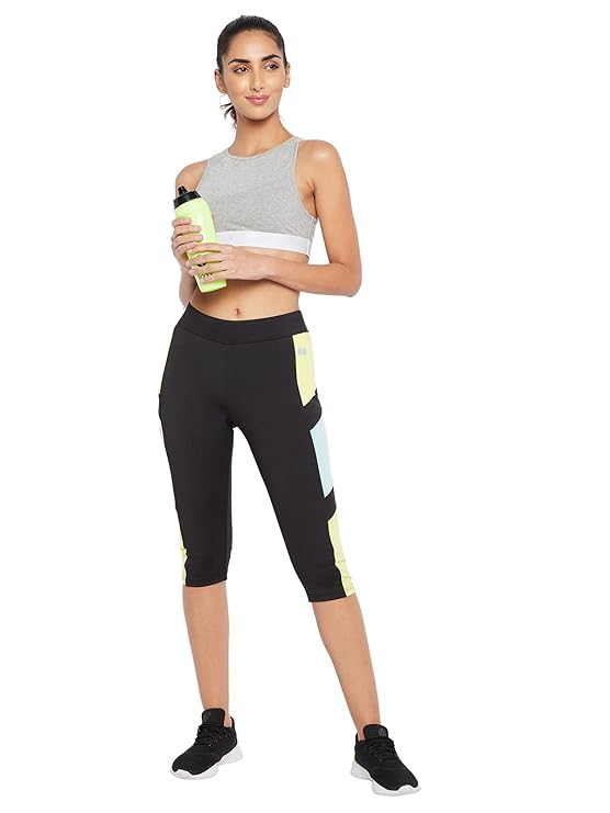 Women's Snug Fit High-Rise Active Capriwith Side Panels in Black