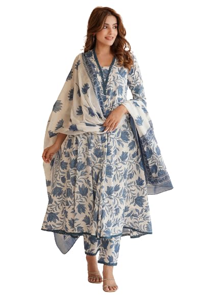 Women's Printed Anarkali Kurta With Palazzo & Dupatta Set