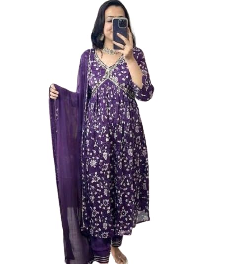 Kurta Pants and Dupatta Set for Women, Latest Trending, Indian Dresses, Purple