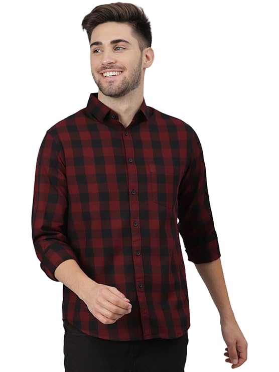 Men's Cotton Box Checkered Slim Fit Casual Shirt with Chest Pocket, Full Sleeve Shirt for Formal & Casual Wear