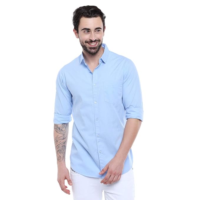 Men's Solid Slim Fit Cotton Casual Shirt with Spread Collar & Full Sleeves (Also Available in Plus Size)