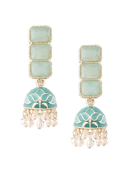 Mint Green Enamel Ethnic Style Jhumki Earring