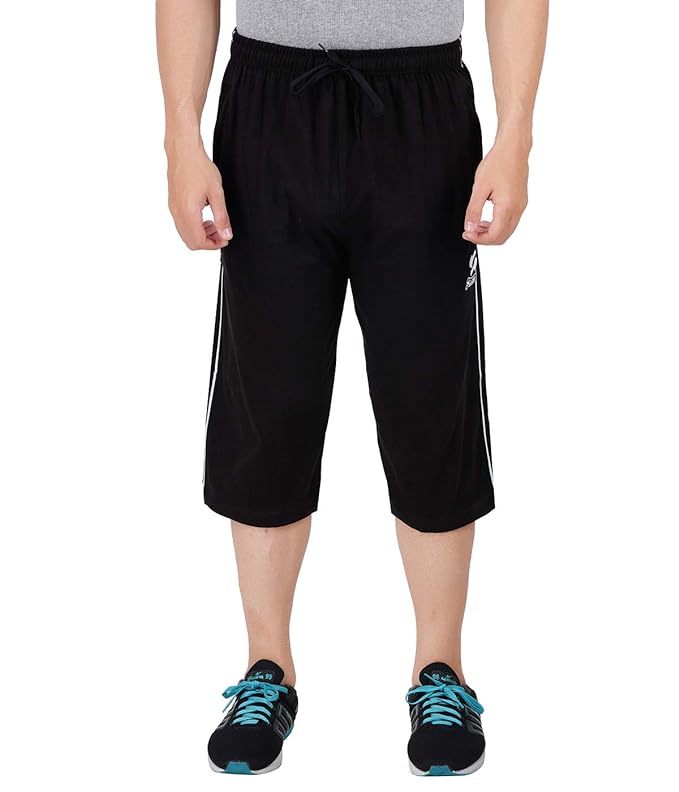 Men Cotton Casual Three Fourth Shorts Black Pack