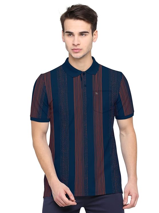 Mens Regular Fit Striped Cotton Polo Tshirt/Collared Tshirt
