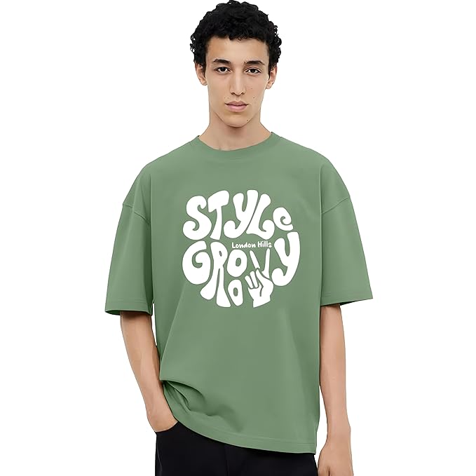 Men's Casual Printed Round Neck, Oversized Longline Drop Shoulder Boho Style T-Shirt