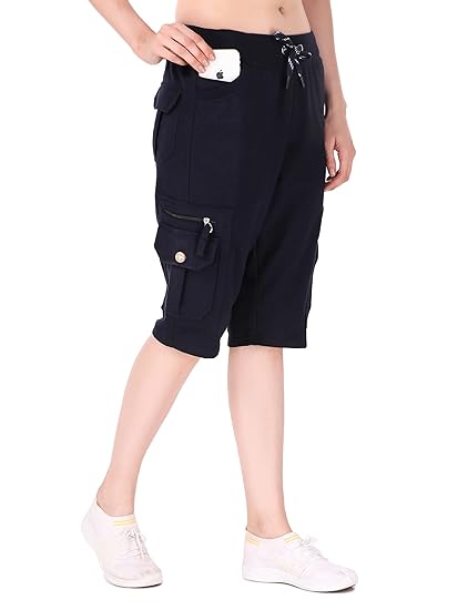 Womens Cargo Capri Shorts with 9 Pockets
