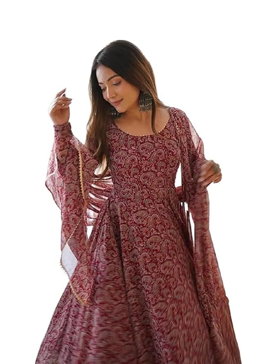 Floral Print Anarkali Kurta with Pant and Dupatta Set Anarkali Kurti for Women