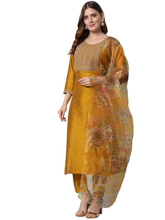 Women Silk Blend Kurta Pant with Dupatta Set
