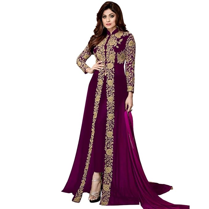 Women's Embroidered Georgette Semi-Stiched Anarkali Gown with Dupatta(Codding)