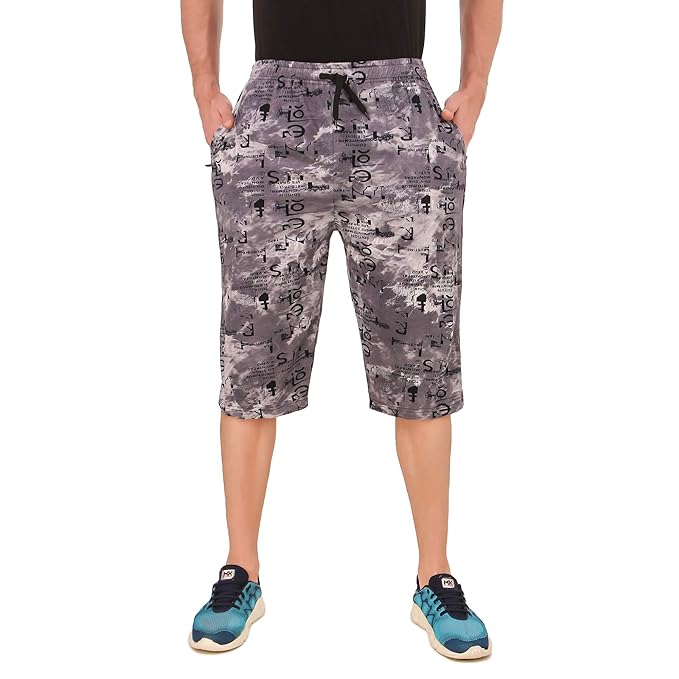 Men's Cotton Three Fourth Capri Shorts with Two Zippered Pockets