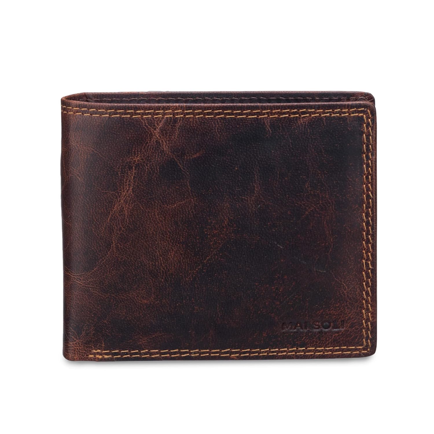 Dark Vintage Genuine Leather Wallets for Men with RFID Blocking, Bifold Leather Wallet with 6 Credit Card Holder Slot, Classy Gifts for Men, Flap & Loop - Brown
