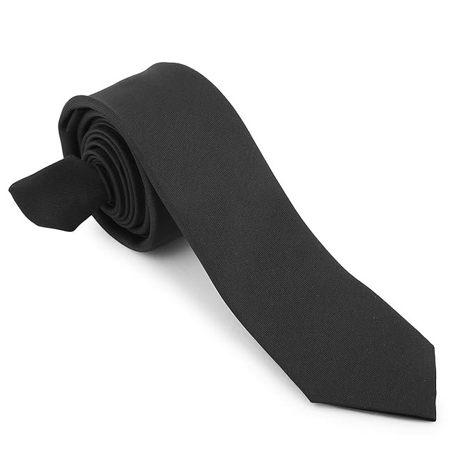 Men's Black Neck Tie Matte Finish Microfiber Formal Gift Plain Solid Slim Free-Size Boys Necktie Casual Interview Party Matt