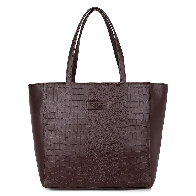 Stylish Faux Leather Tote Bag For Women | Shoulder Handbag For College Office Daily Use | Solid Checks Dual Tone | Gift Item For Women.
