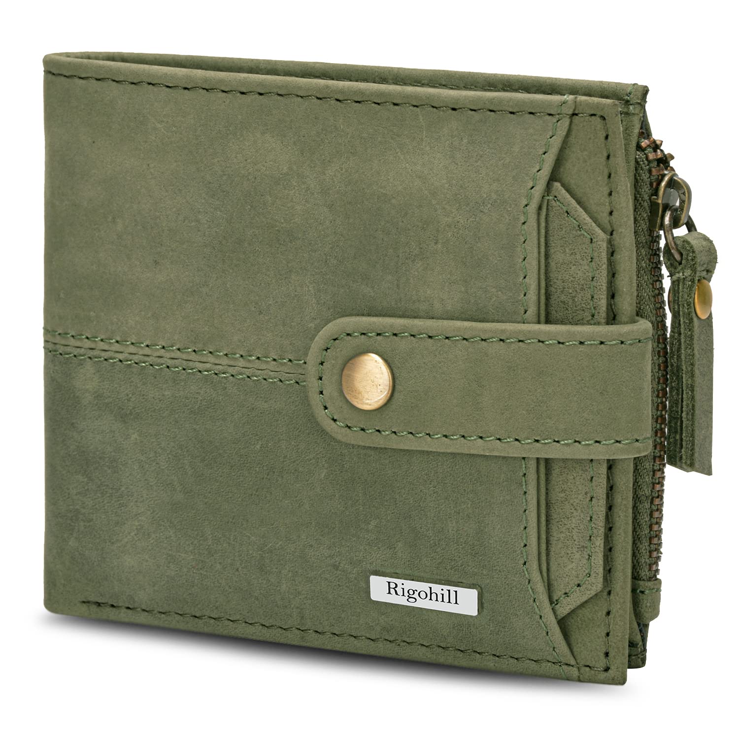Olive Green Leather Wallet For Men, 2 Card Slot | RFID Wallet