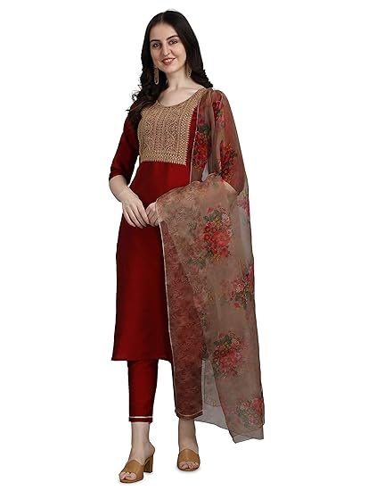 Women Silk Blend Kurta Pant with Dupatta Set
