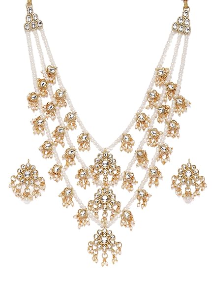 Ethnic Kundan & Pearls Multi Layers Bridal Necklace Set