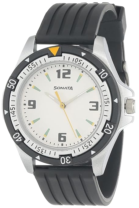 Men Synthetic White Dial Analog Watch -Nr7930Pp01, Band Color-Black