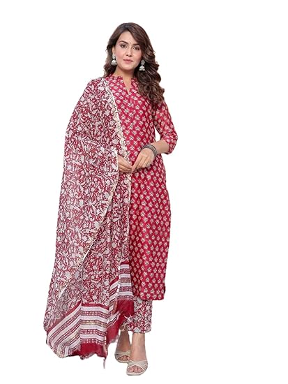 Kurta Set with Dupatta | Floral Print Kurta Set for Women | Festival Kurta Set | India Ethnic Casual Kurti Set for Women | Cotton Kurta Set for Women | Suit Set for Women