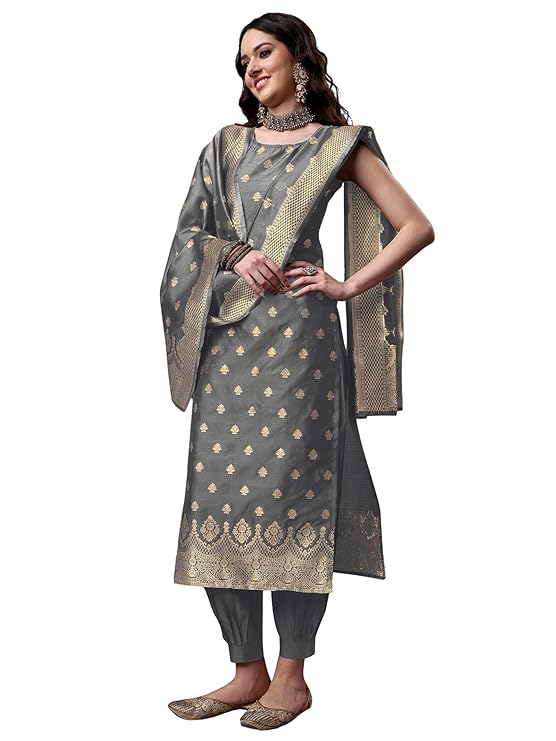 Women's Embellished Woven Zari Work Banarasi Silk Straight Kurta Pant With Dupatta 3.8 3.8 out of 5 stars 87 ratings