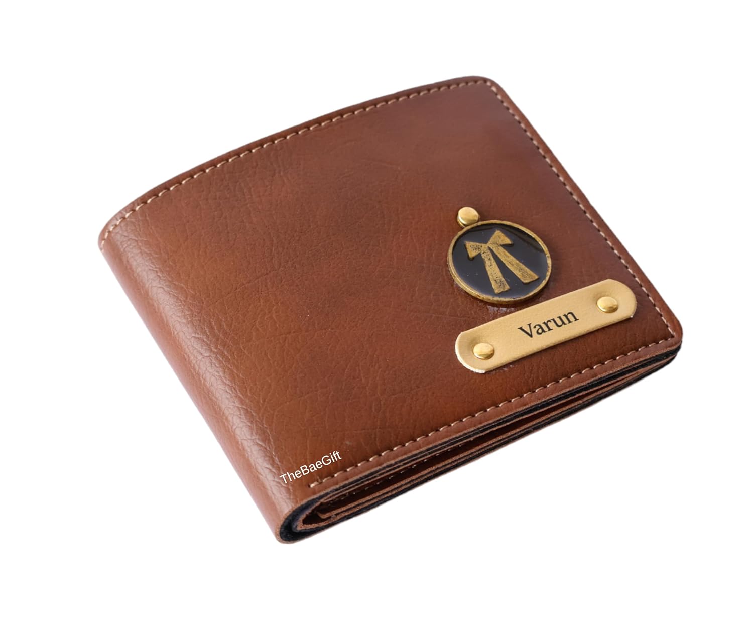 Thebaegift Men's Personalized Wallet I Customized Slim Stylish Leather Purse with Name & Charm I Unique Birthday Anniversary Gift for Men Boy Love Husband Employees Clients - (TAN)