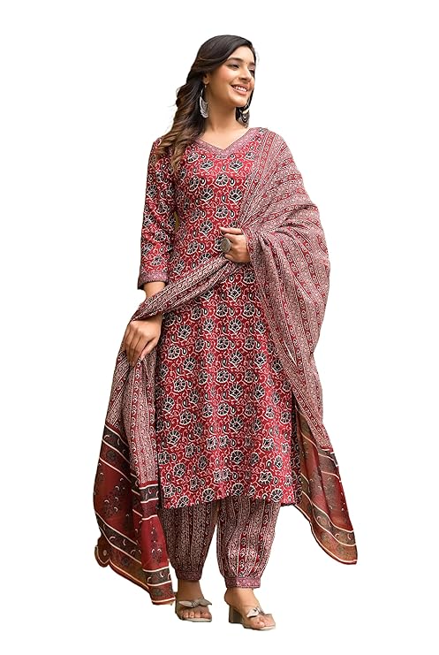 Women Straight Block Printed Kurta and Pant Set with Dupatta | Ethnic Set | Dupatta Set | Suit Set | Kurta Set | Wedding Suit |