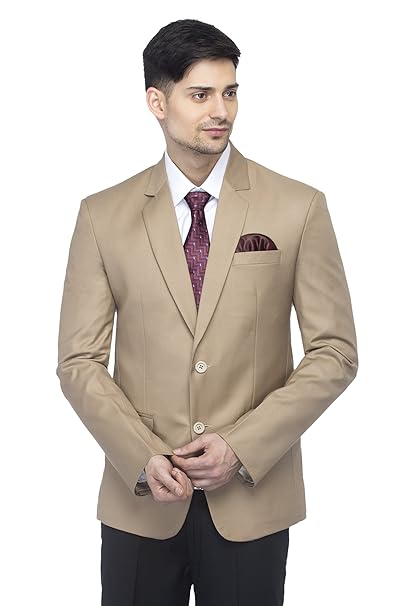 Men's Slim Fit Notched Lapel Single Breasted Solid Blazer, Beige