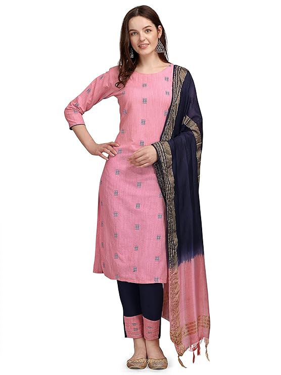 Cotton Jacquard Butti Kurta Pant and Viscose Dupatta Set For Women