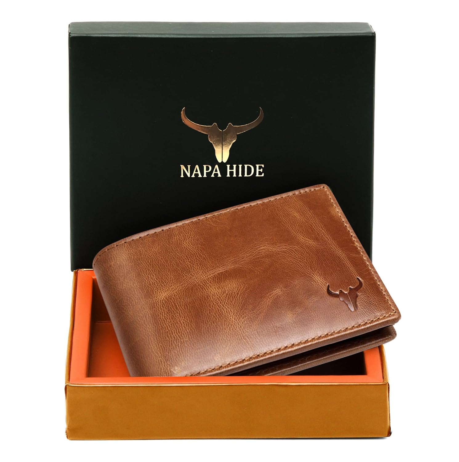 Leather Wallet for Men I Handcrafted I Credit/Debit Card Slots I 2 Currency Compartments I 2 Secret Compartments (Tan Crunch)