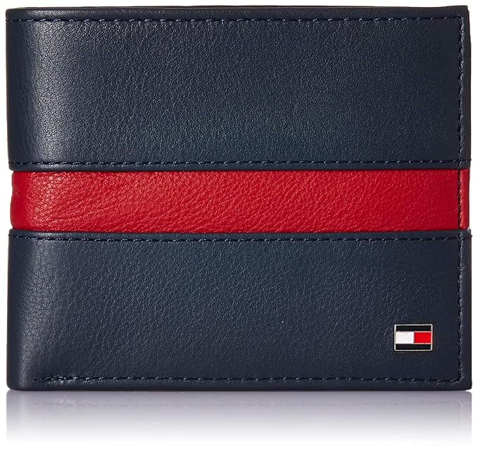 Piho Leather Multicard Coin Wallet for Men - Navy & Red, 7 Card Slots