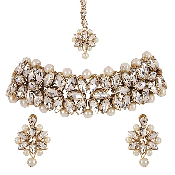Latest Choker Design Antique Kundan Traditional Necklace Jewellery Set for Women