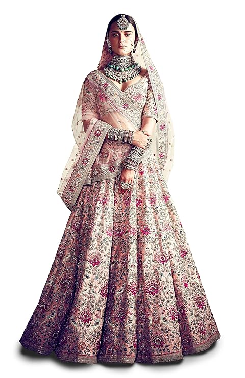 Women's Silk Semi stitched Lehenga Choli (7035-Wedding-Bridal-Latest-Lehenga-Choli_Peach_Free Size)