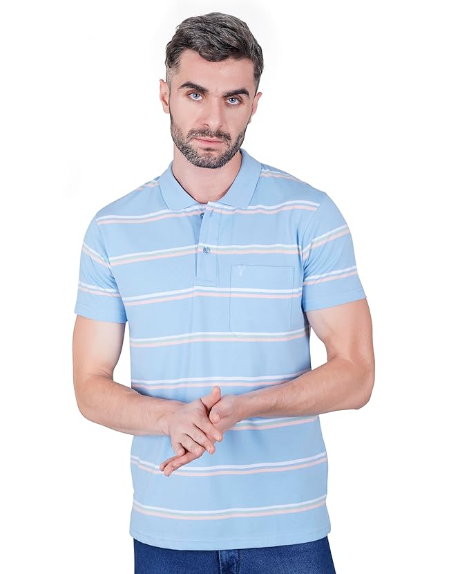 Half Sleeve Cotton Blend Regular Fit Men's Polo Tshirt with Pocket